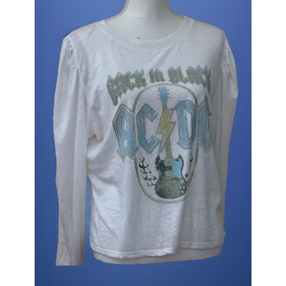 Recycled‎ Karma AC/DC Black is Back” Puff Sleeve Hipster Style Tee SZ Large NWT